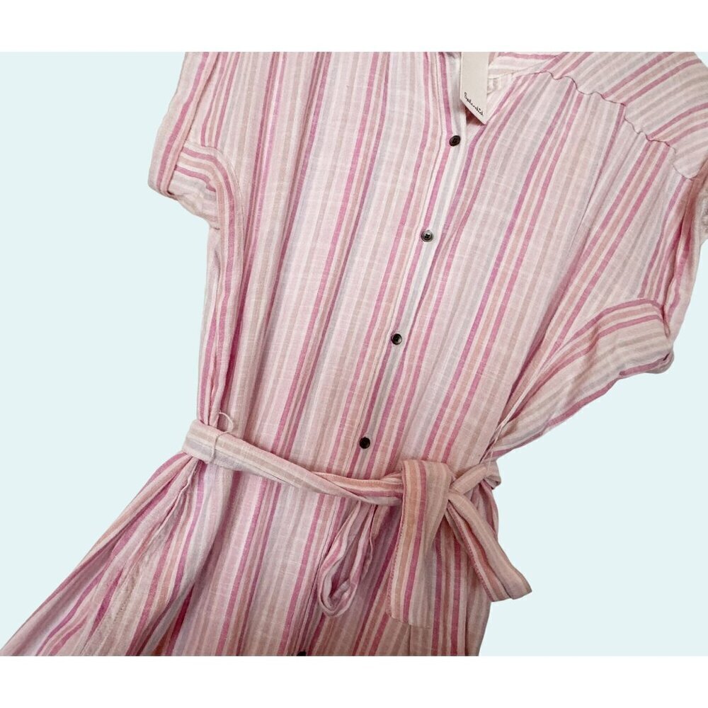 SPLENDID Wailea Hibiscus Pastel Stripe Linen Blend Full Button Dress Sz M NEW NW - Picture 5 of 8